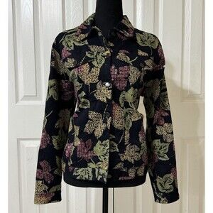Redd Jeans Floral Print Retro Pockets Metal Button Sequin Swiftie Jacket-10